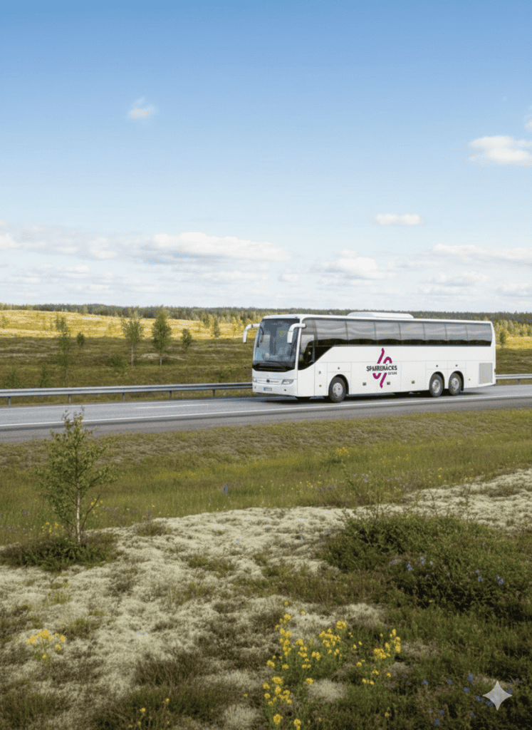 Moderna bussar för evenemang och gruppresor i Sverige.